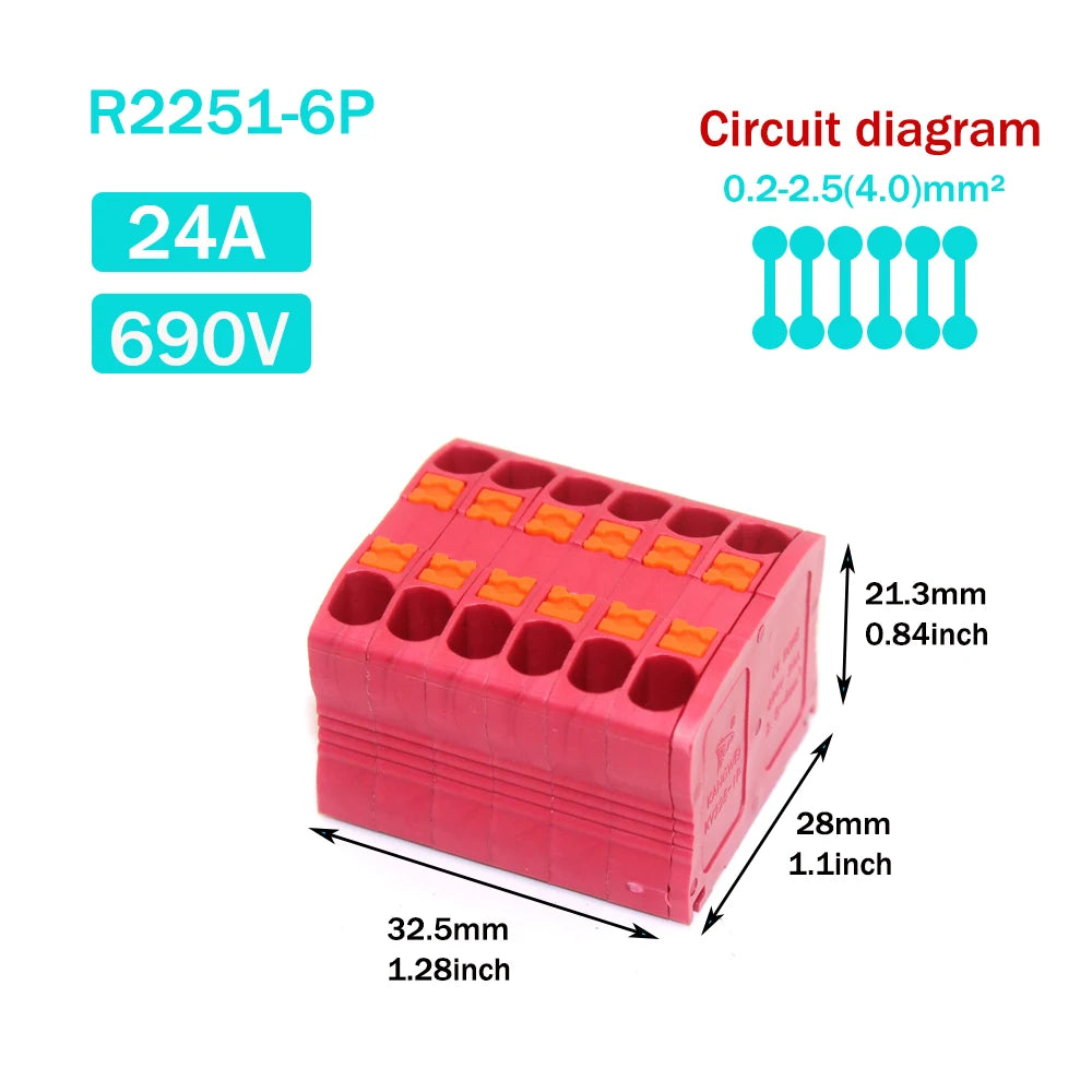 Wire Electrical Connectors Wire Push-in Terminal Block multiple in multiple out Connector Mount On Din Rail with fixing Hole