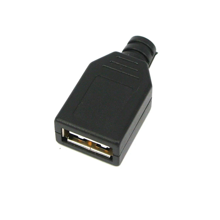 10 Sets DIY USB 2.0 Type-A Male Connector - 4-Pin Solder-Type Black Plastic Shell Adapter for Data Connection