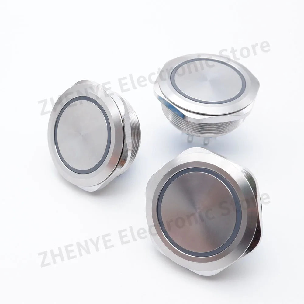 40mm Metal Push Button Switch Power LED Light Waterproof Reset Self-locking Latching Start Stop Switch On Off 2NO2NC With Wire