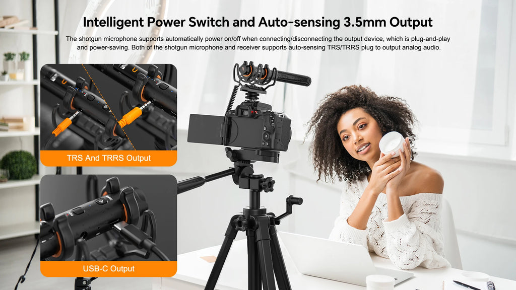 COMICA VM40 Super Cardioid 2.4G Wireless Shotgun Microphone 48kHz/32-bit 32GB Built-in Storage Mic for Camera,Smartphone,PC