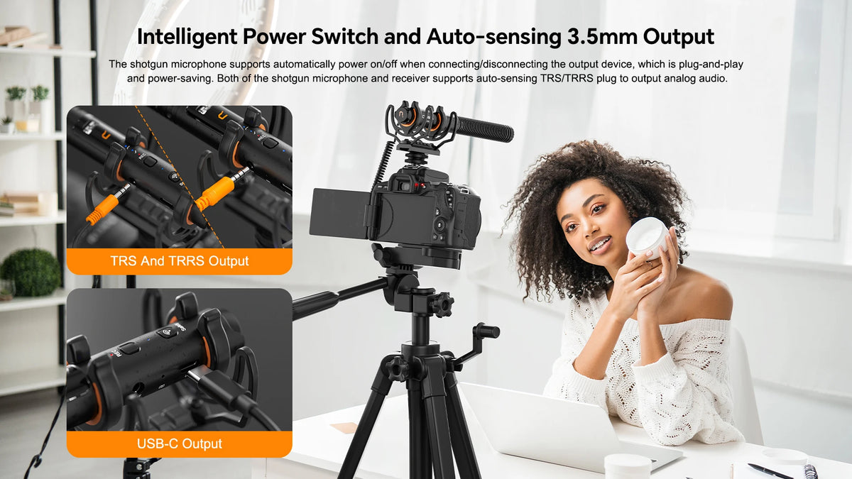 COMICA VM40 Super Cardioid 2.4G Wireless Shotgun Microphone 48kHz/32-bit 32GB Built-in Storage Mic for Camera,Smartphone,PC