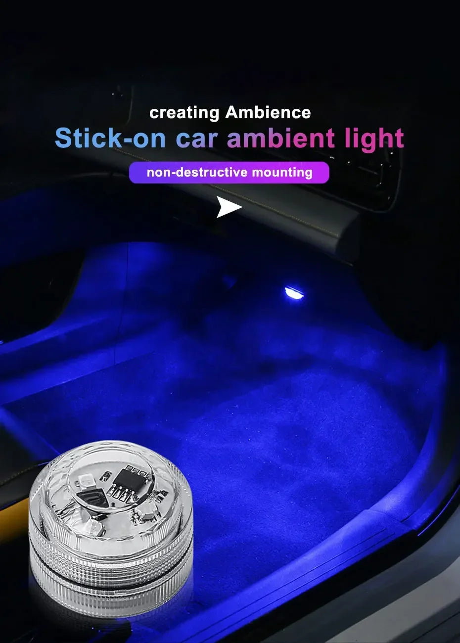 Wireless Adhesive LED Car Interior Ambient Light Remote Control Decor Auto Roof Foot Atmosphere Lamp Bicycle Tail Light