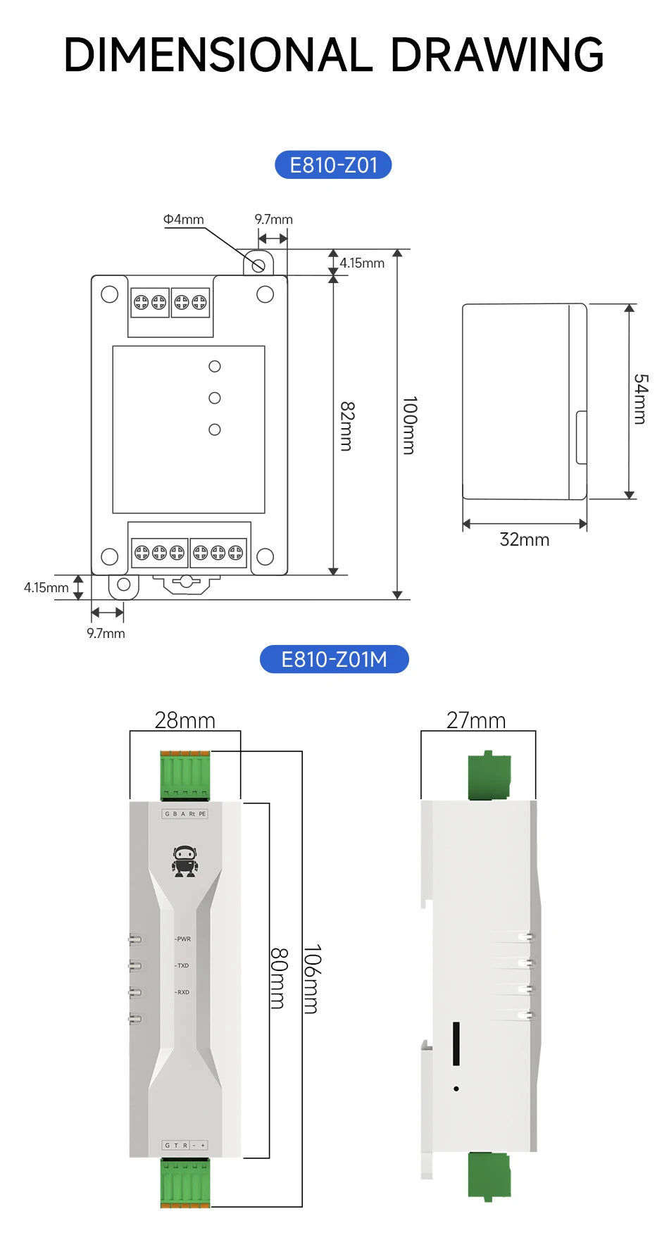 DC8-28V RS232 to RS485 Industrial Grade Converter High Speed Bi-Directional Transmission Modem EBYTE E810-Z01 E810-Z01M