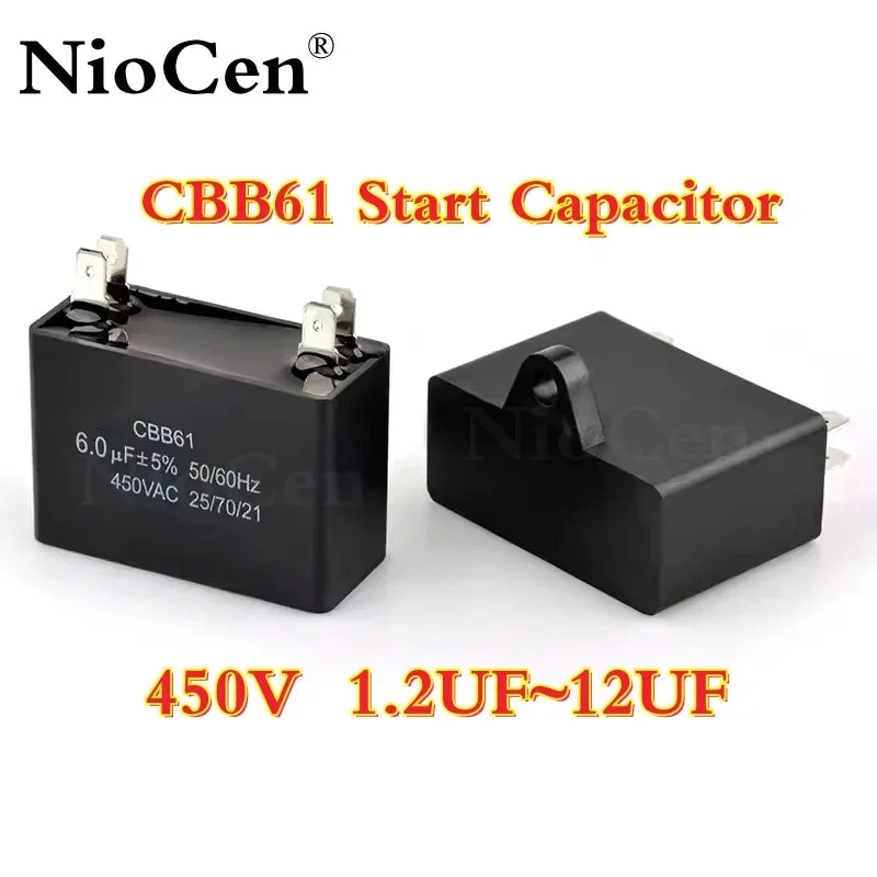 1PCS CBB61 Air Conditioner External Fan Start Capacitor 1.2/1.5/2/2.5/3/3.5/4/4.5/5/6/7/8/10/12UF 450V Air Conditioner Insert ca