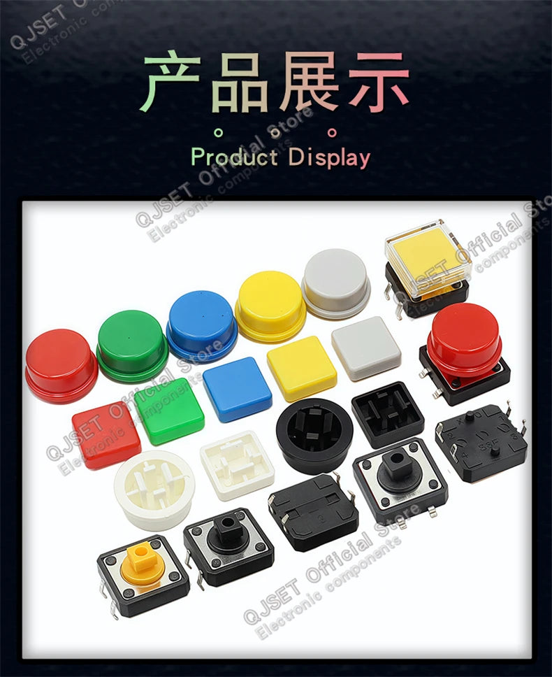 20 Pcs Tactile Pushbutton Switch 12*12*7.3MM Micro Switch Pushbutton A14 A24 Pushbutton Cover 12x12x7.3MM Square Head Pushbutton