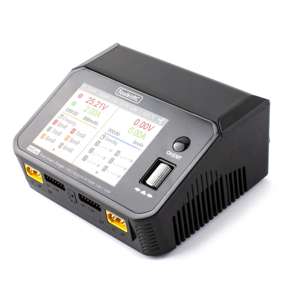 ToolkitRC M6DAC Dual Channel Smart Lipo Battery Charger Discharger AC 200W DC 350WX2 15A for 1-6S LiHV PD 65W