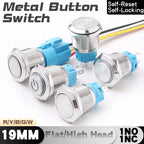 19MM LED Metal Button Switch Stainless Steel 1NO1NC Momentary Latching High Head Lamp Waterproof Button 12V 24V 220V