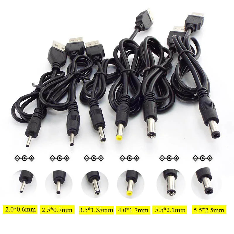 USB Type A Male to DC 5.5 2.1 2.5 2.0 3.5x1.35 4.0x1.7mm Mini 5pin Power Supply Plug Jack Extend Charging Cable Connector B4