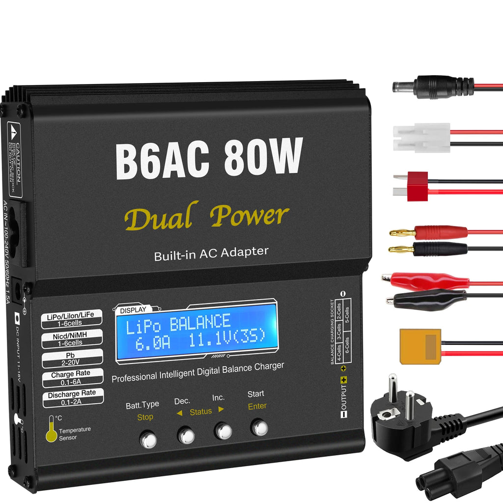 IMAX B6AC 80W RC Charger B6 AC 6A Balance Charger with Digital LCD Screen Li-ion LiFe Nimh Nicd PB Lipo Battery Discharger