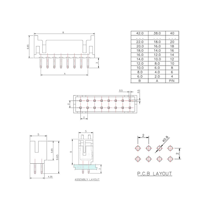 20PCS PHD 2.0 Double Row Connector 2MM Pitch Male Header 2 x 2P 3P 4P 5P 6P 7P 8P 9P 10 Pin PHD2.0 Straight Pin Bent Pin Socket