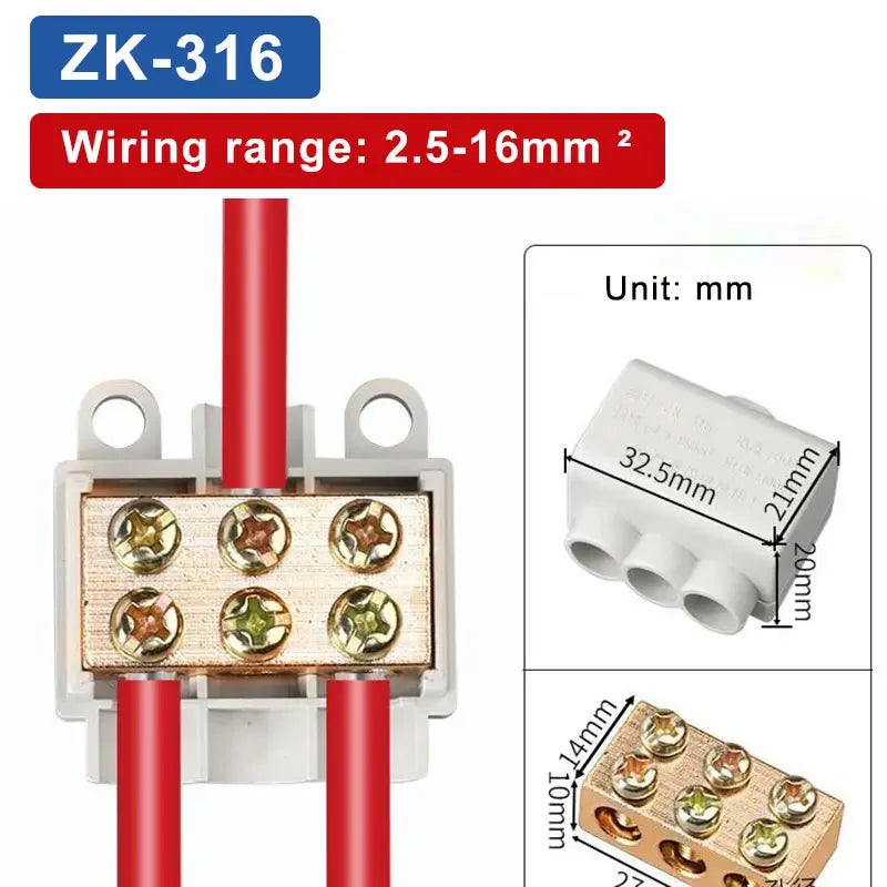 T‑Type Wire Connector ZK Terminal Splitter I-type Brass Clamp Electrical Wire Junction Box for Household Lighting Socket Wiring