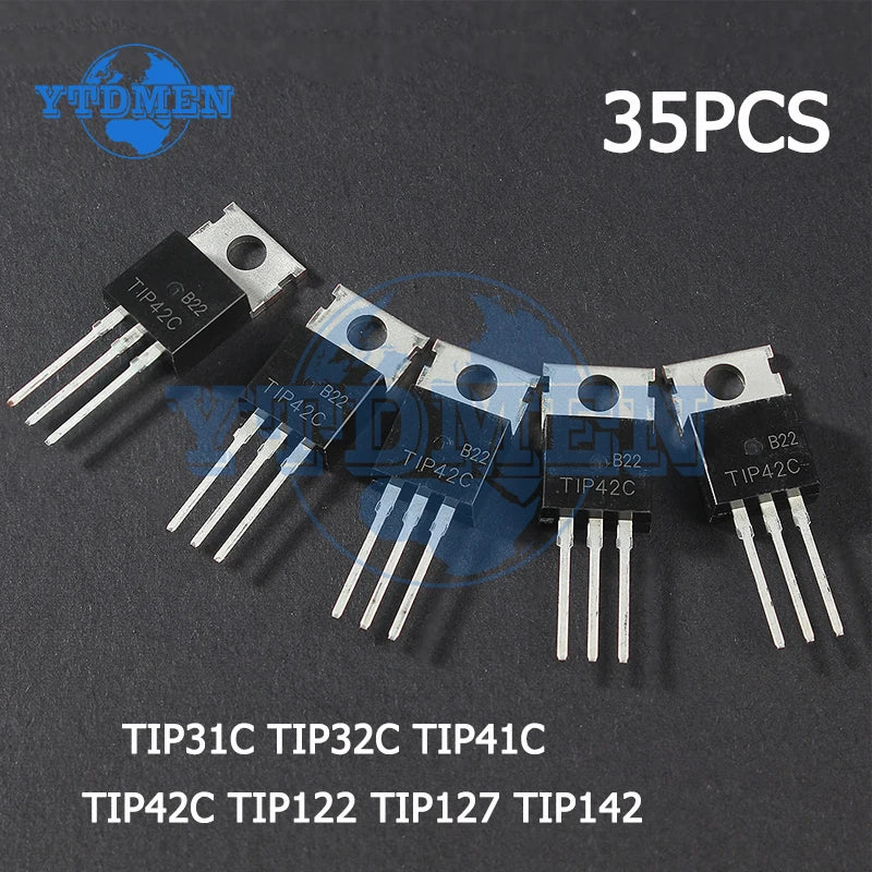 35/70pcs 7values Transistor Kit TIP31C TIP32C TIP41C TIP42C TIP122 TIP127 TIP142 PNP NPN TO-220 Transistors Set