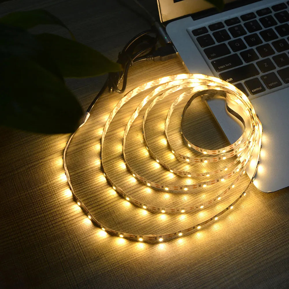 5V 1M 2M 3M 4M 5M USB Cable Power LED strip light lamp SMD 3528 Christmas desk Decor lamp tape For TV Background Lighting