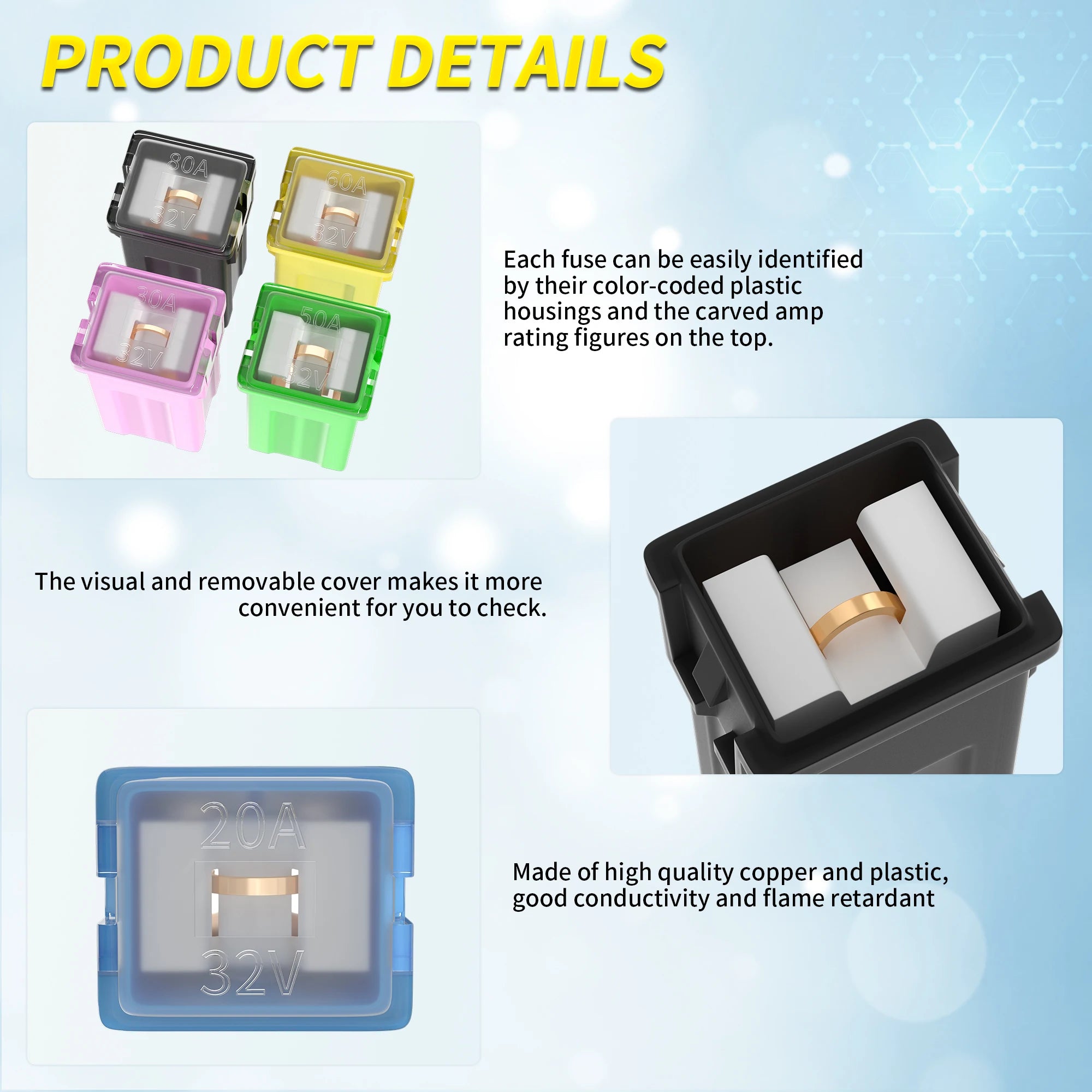 10Pcs Jcase Fuse Kit Mini Jcase Fuse Assortment Tall & Low Profile for Pickup Truck Car SUV (20A/30A/40A/50A/60A Each 2Pcs)
