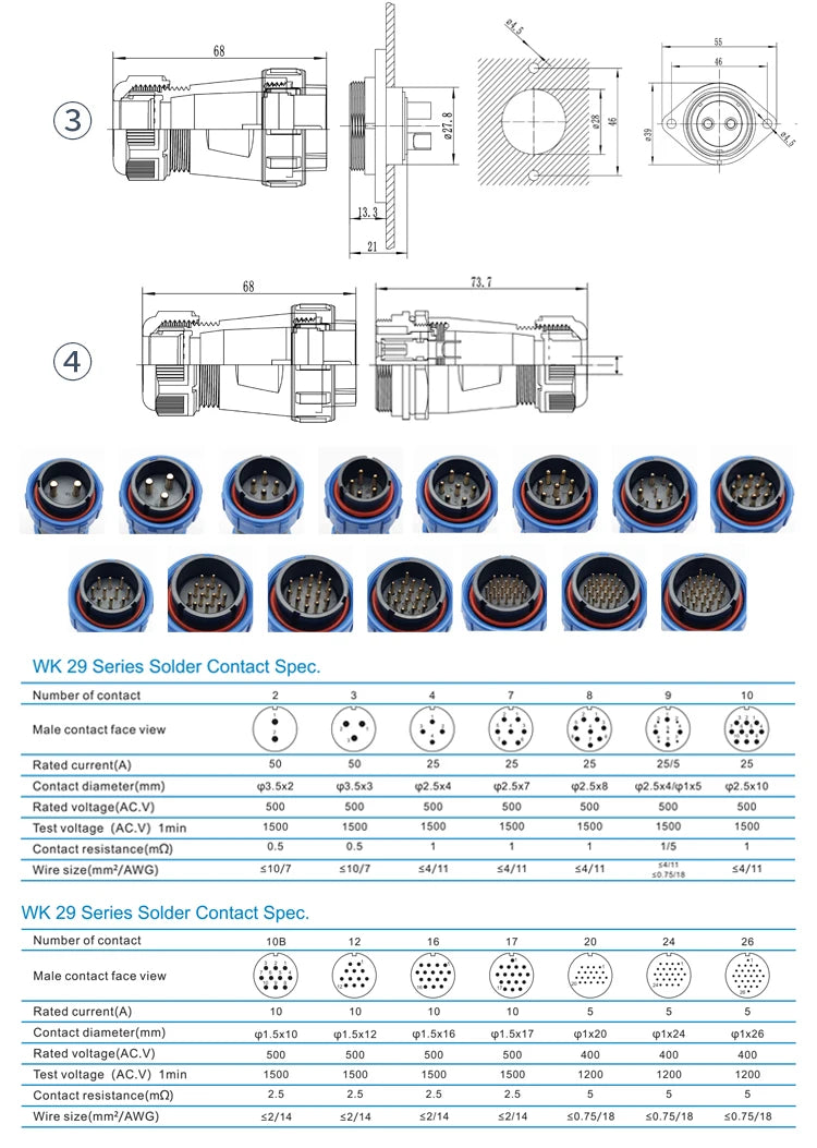 SP11 Tin Soldering Waterproof Connector IP68 Male Plug&Female Socket Rear-nut Docking Panel Mount 2/3/4/5 Pin Cable Wire Connect