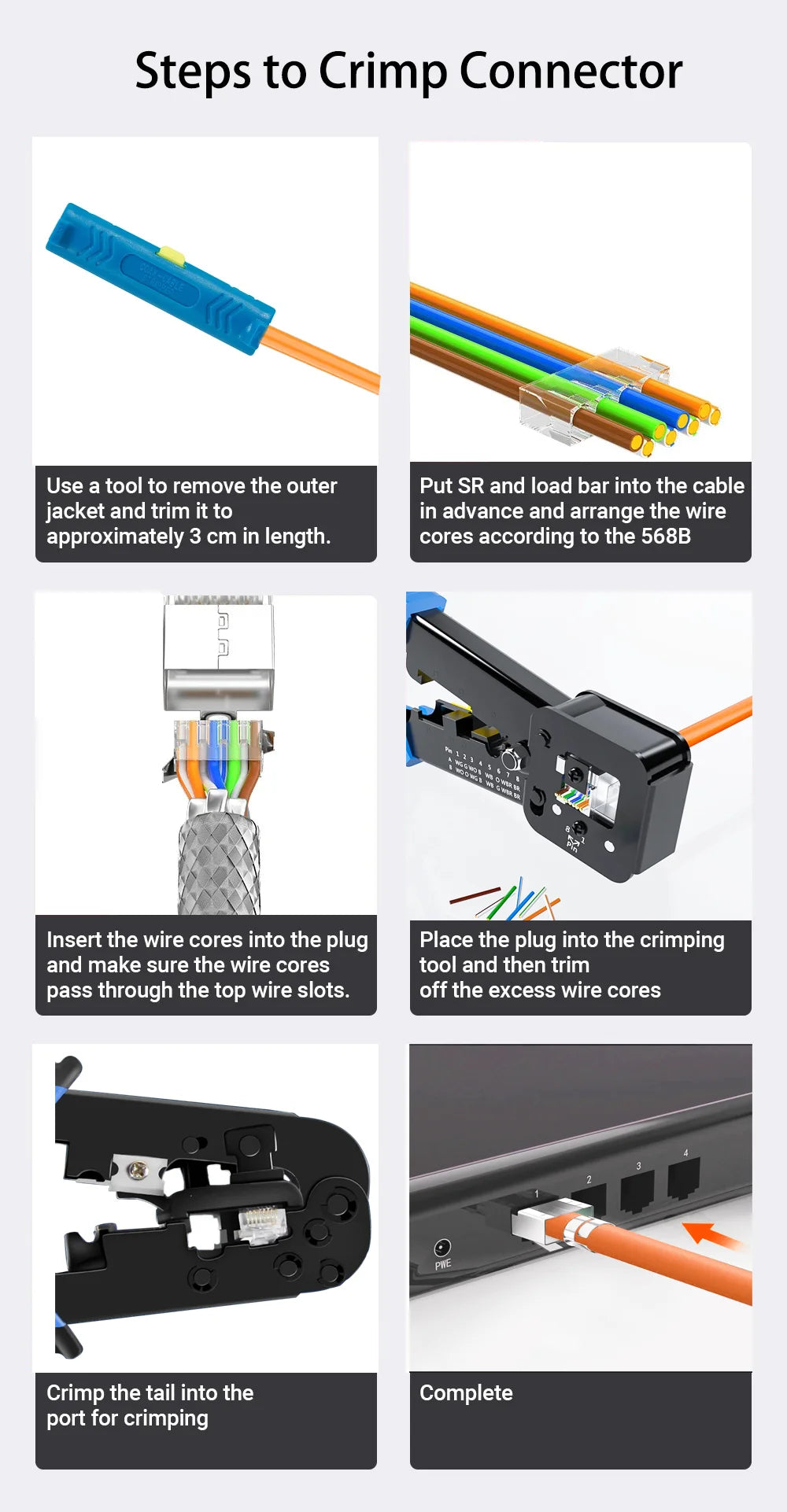 CAT6 CAT7 CAT5E RJ45 Connectors Pass Through Modular Plug Network UTP 3/50μ Gold-Plated 8P8C Crimp End for Ethernet Cable