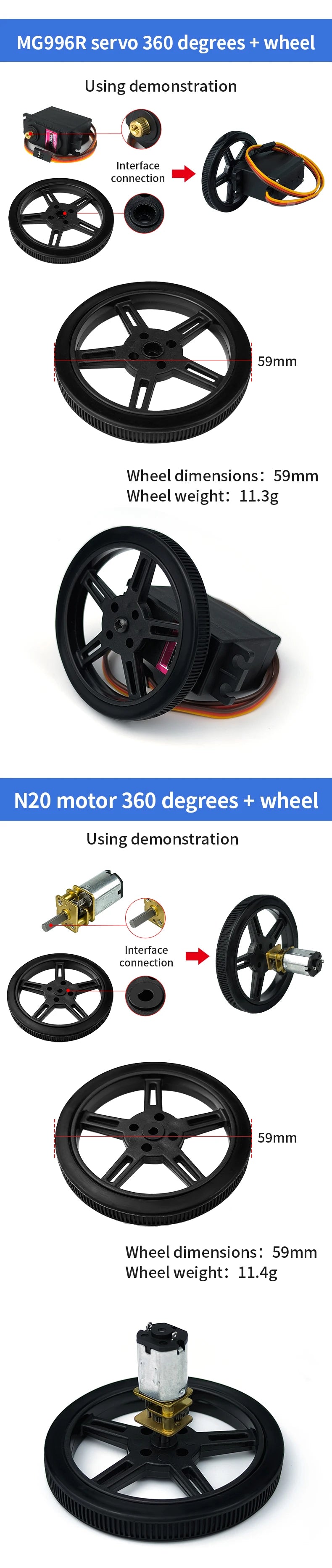 4 PCS 5908 Silicone Tire Wheel Compatible Robot Smart Car N20 TT Motor With 360-degree SG90 MG996R Servo For Arduino Project