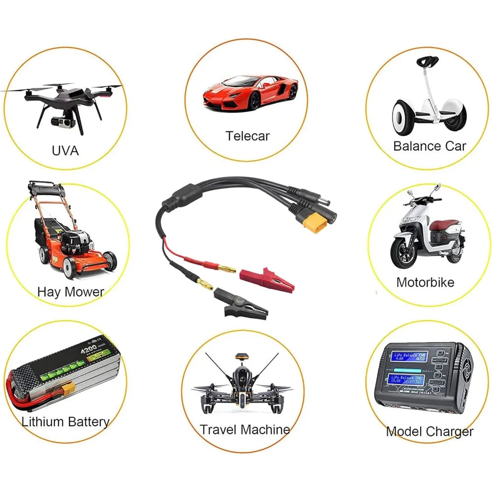 XT60 to 4mm Banana / Alligator Clip Adapter Cable, XT60H Female Male Connector Charging Cord 4.0mm Banana Plug to DC 5.5x2.1mm