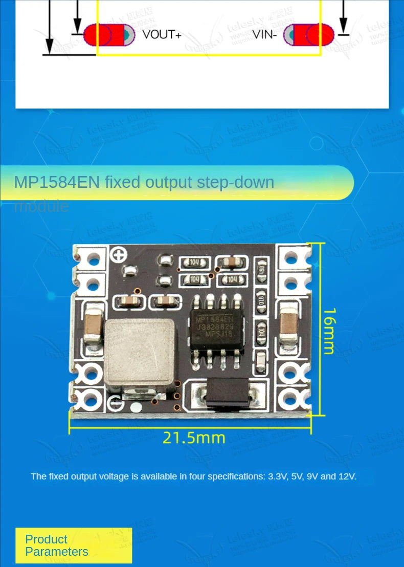 1PCS DC-DC 3A 5A Adjustable Step-down Power Module Board Voltage Stabilizing Aircraft Model MP1584EN 24V 12V 9V To 5V