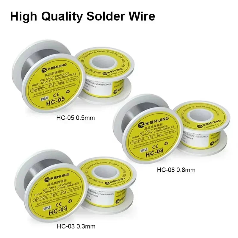 MIJING HC-03 HC-05 HC-08 Solder Wire 0.3/0.5/0.8mm High Purity Low Impedance Soldering Wire for Phone PCB Repair