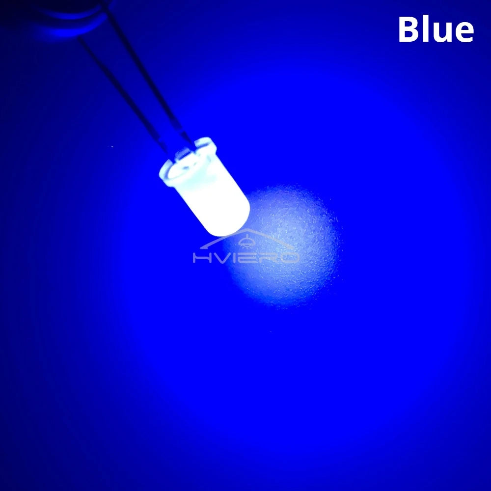 100pcs 5mm Round Diffused White Red Green Blue Yellow Warm Lightemitting Diode 2pin LED 6000~6500K Bulb Light Diodes Lamp 3V