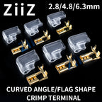 100/200Pcs Gold/Silver Electric Flag/Right Angle Crimp Terminal Wire Connector  Set2.8 4.8/6.3mm Female+sheath  Brass Car ZiiZ