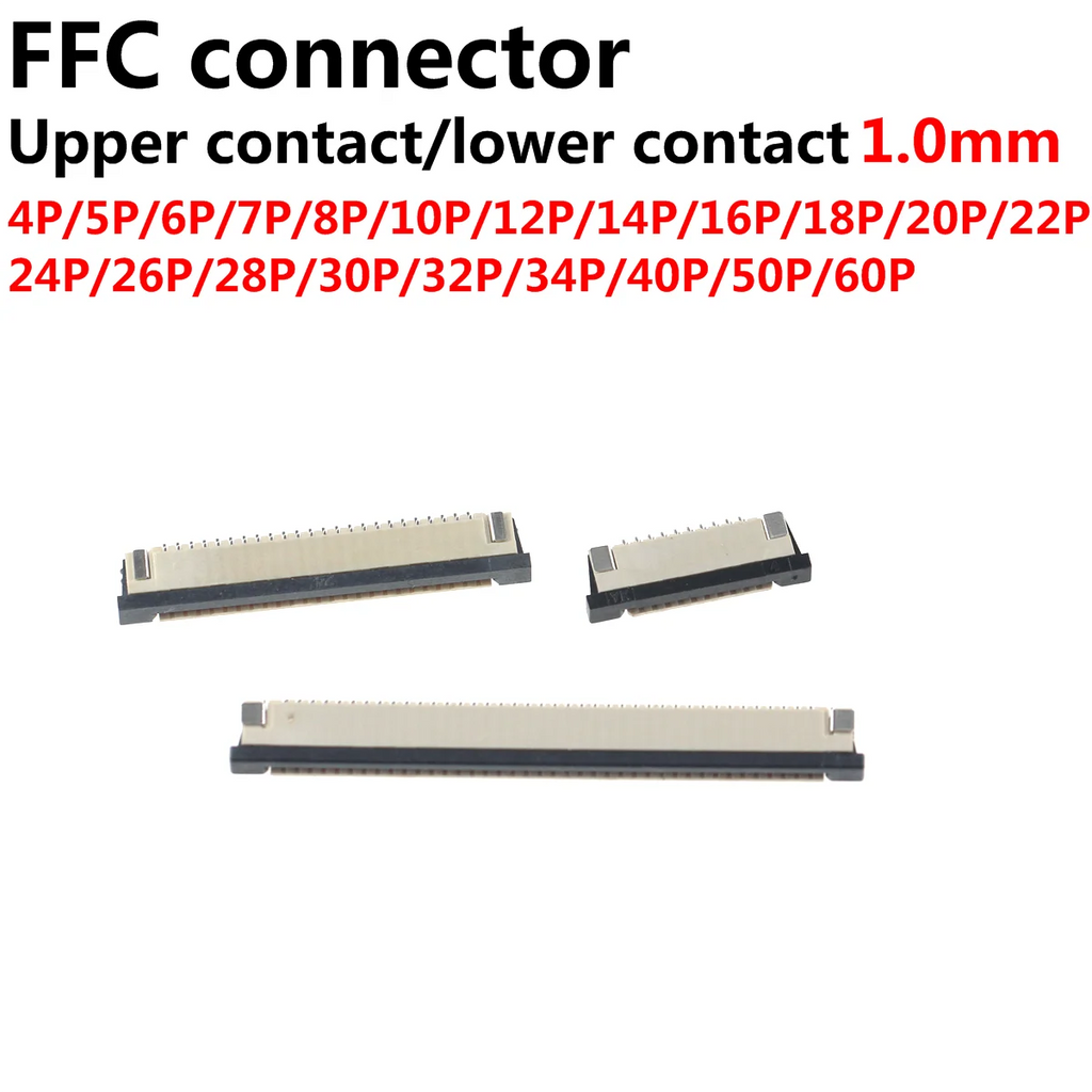 20Pcs 1.0 1mm FPC FFC Flat Cable Connector Socket 4P 6P 8P 10P 12P 14P 16P 18P 20P 24P 26P 30P 40p 60p 32Pin Connect Above Type