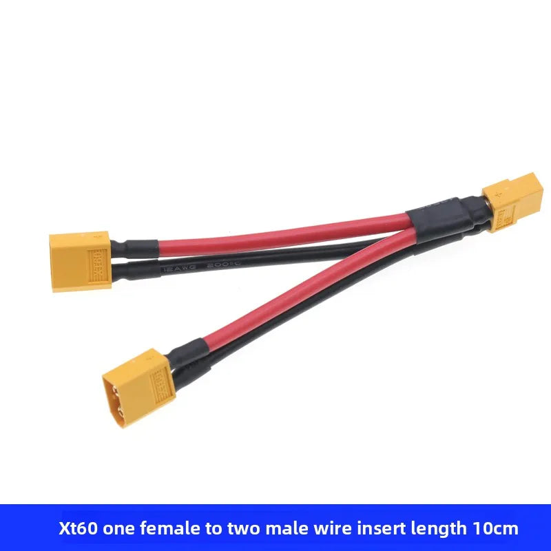 XT60 Parallel Battery Connector 3-Way 12AWG Silicone Wire Male/Female Dual Extension Y Splitter 100mm for Battery Charger Motor