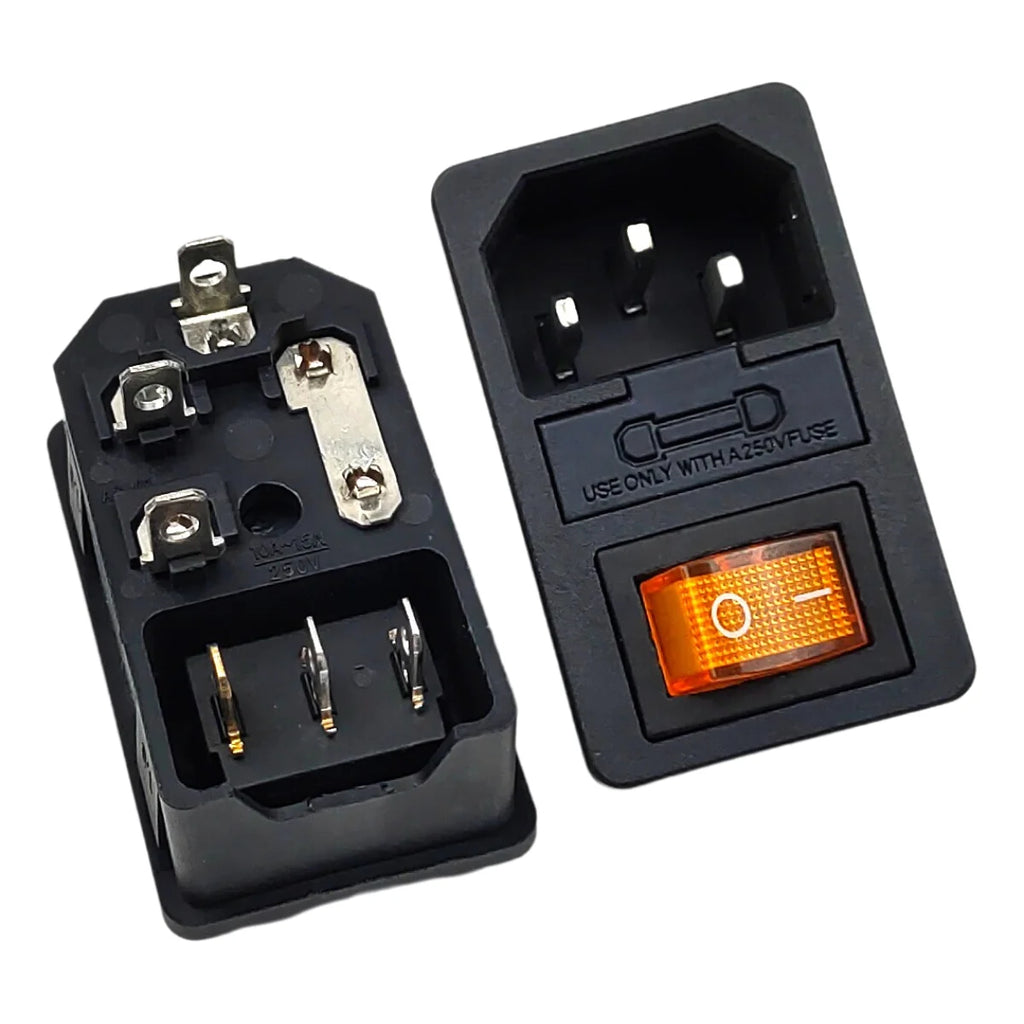 AC Power Cord Socket With Rocker Switch Rocker Switch Fuse Holder, 250V/AC 10A Connector Plugss Connector 3 Pin IEC320 C14