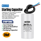 1Pcs CBB60 Starting Capacitor 3uF~80uF Motor Capacitor 50 / 60Hz 450VAC with cable for electric motor/washing machine