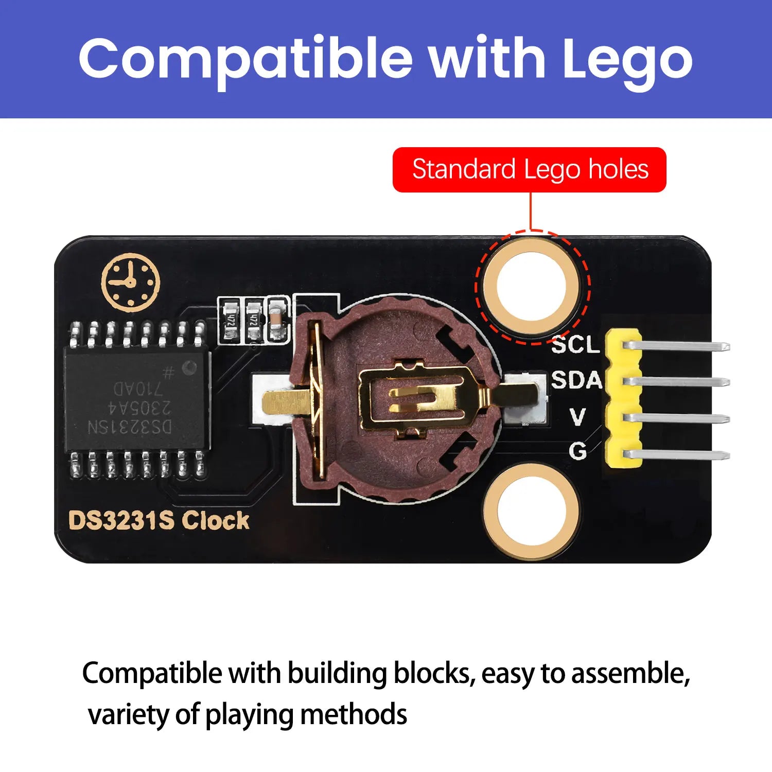 RTC DS3231 Clock Module DIY Electronic Building Blocks For Arduino Projects Compatible With Lego Building Blocks (No Battery)