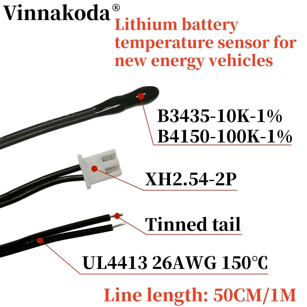 New Energy Vehicle Lithium Battery Temperature Sensor NTC Thermistor 10/100K Water Drop Temperature Probe B3435/4150 50CM 1M