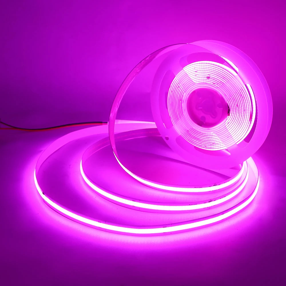 DC 12V 24V COB Strip 320Leds/M High Density RA90 White Pink Yellow Ice Blue Red Green Flexible Ribbon Rope LED Light