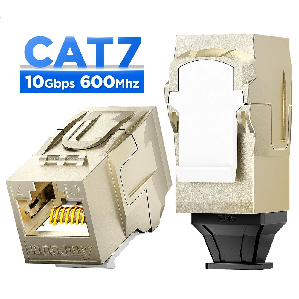 AMPCOM CAT7 RJ45 Inline Coupler Keystone Jack, CAT6A CAT6 Full Zinc-Alloy Shielded STP Feed-Through RJ45 Jacks Female to Female