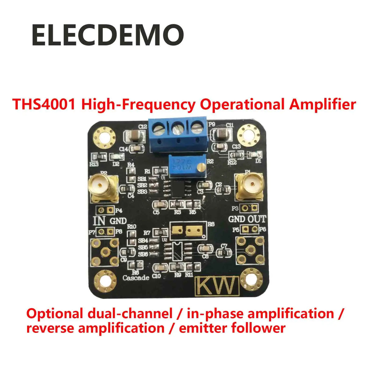 Dual Channel High Frequency Op-Amp Module, Inverting Non-Inverting RF Amplifier, High Slew Rate Low Noise, DIY PCB Kit,THS4001