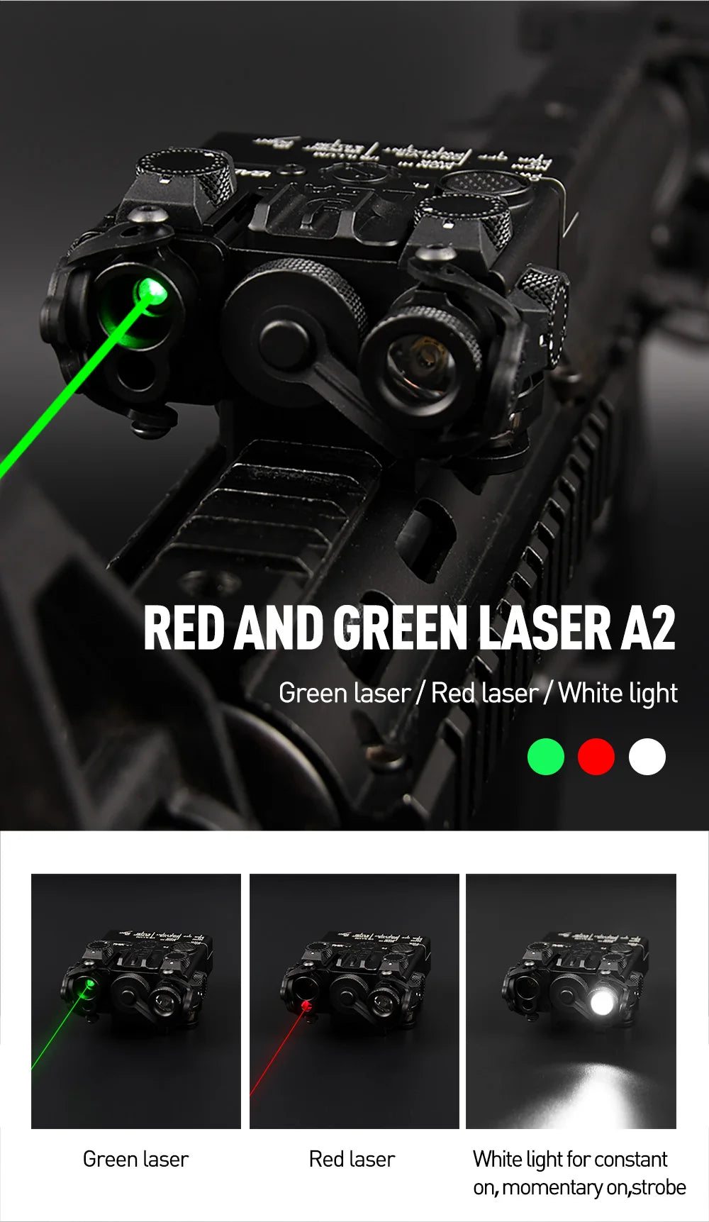 WADSN DBAL A2 Dbal-a2 Full Function Red Green Blue IR Laser Strobe Flashlight with Light Point Zero Adjustment for 20mm Rail