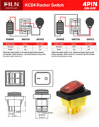 FILN Heavy Duty IP68 Waterproof LED Toggle Rocker Switch T8530A12V/220VRed/Blue/Green ON/OFF Ideal for Car & Marine Use