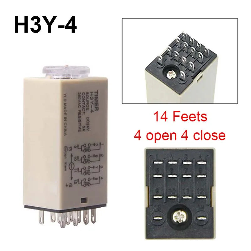 1 Pc H3Y-4 Small Time Delay Relay DC12 24V 14Pin Electricity Delay Type Power-on Delay Rotary Knob 1S/5S/10S/30S/60S/5M/10M/30M