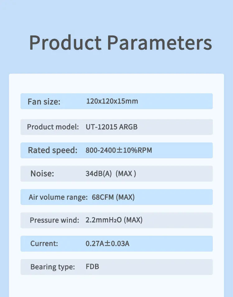 TEUCER ARGB CPU Case Fan 120mm Low Noise Ultra-thin Design 5V 3PIN Motherboard Lighting Sync PWM 800-2400RPM Case Cooler Fan