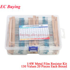 2600Pcs/150pcs 1/4W 1/2W 1W 2W 3W 5W Metal Film Resistor Assortment Kit 1% 0.25W 0.5W Resistance Set Electronic Components Kits