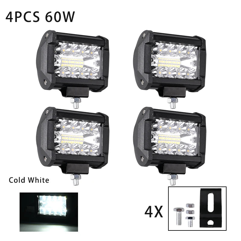 Car Work Light LED Offroad 4x4 Spotlights Fog Lamp Diode Headlight SUV ATV Tractor Boat Trucks Excavator Light Bar 12V 24V