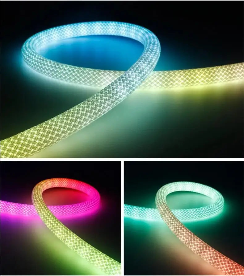 360 Glow Round RGB Neon LED Woven Strip Light 24key Bluetooth APP Remote Control 5V USB WS2812B Music Sync Waterproof Rope Decor