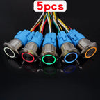 5pcs Metal Push Button Switch Ring Lamp 16mm 19mm 22mm Waterproof LED Light On Off Momentary Latching 5v 12v 24v 220v Red Blue