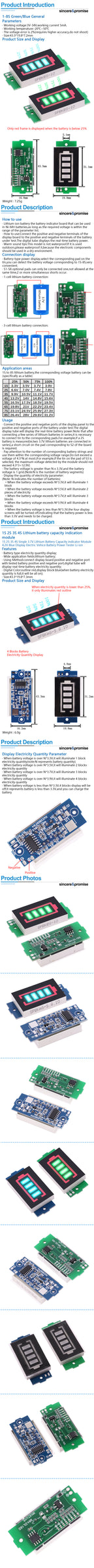 1S 2S 3S 4S 6S 7S 8S Series Lithium Battery Capacity Indicator Module Display Electric Vehicle Battery Power Tester Li-po Li-ion