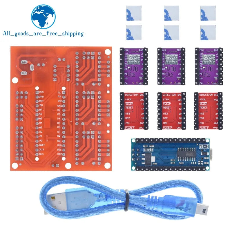 TZT 1SET 3DV4 CNC Shield V4 + Nano 3.0 + 3pcs DRV8825 or A4988  Reprap Stepper Drivers Set For  Arduino