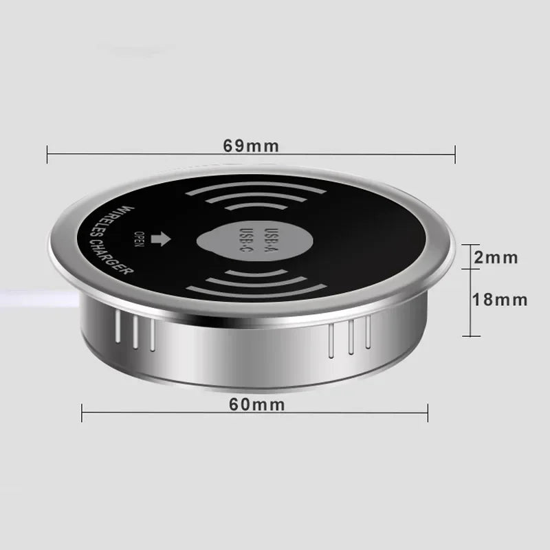 QI 3 in 1 Wireless Charger Buld in With Type-C USB Ports Quick Wireless Embedded Charger for iPhone 11 13 Airpods Xiaomi