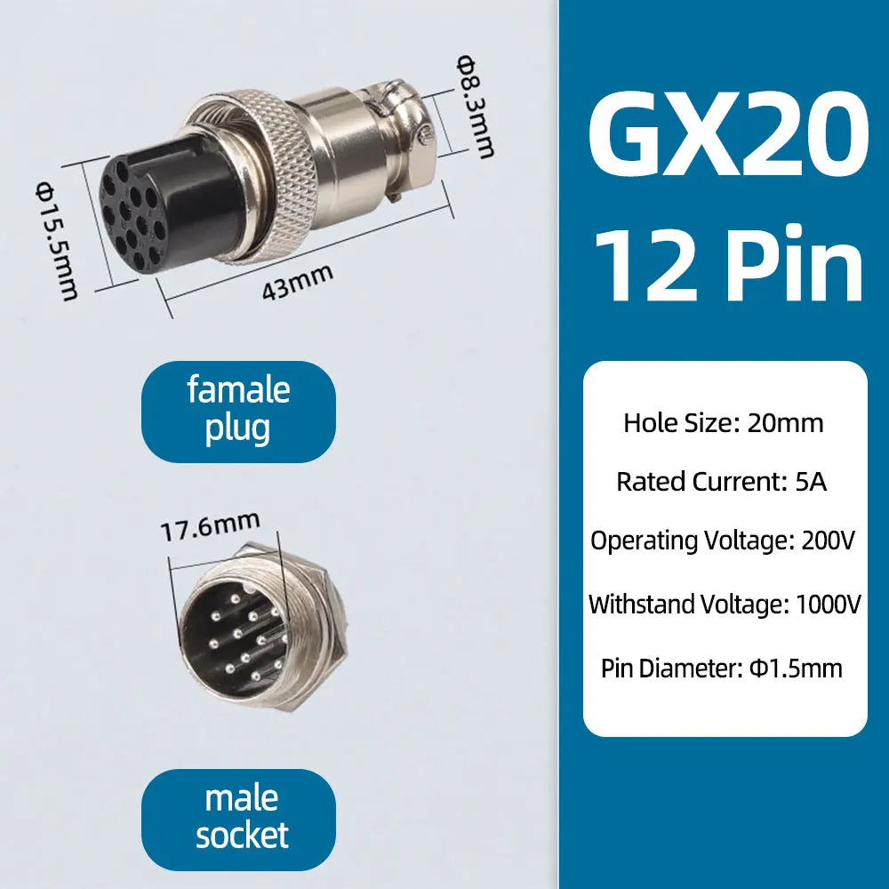 GX20 Aviation Connector 2/3/4/5/6/7/8 Pin Male Female Metal Plug Socket Push Pull Cable Connector Silver Plated Co
