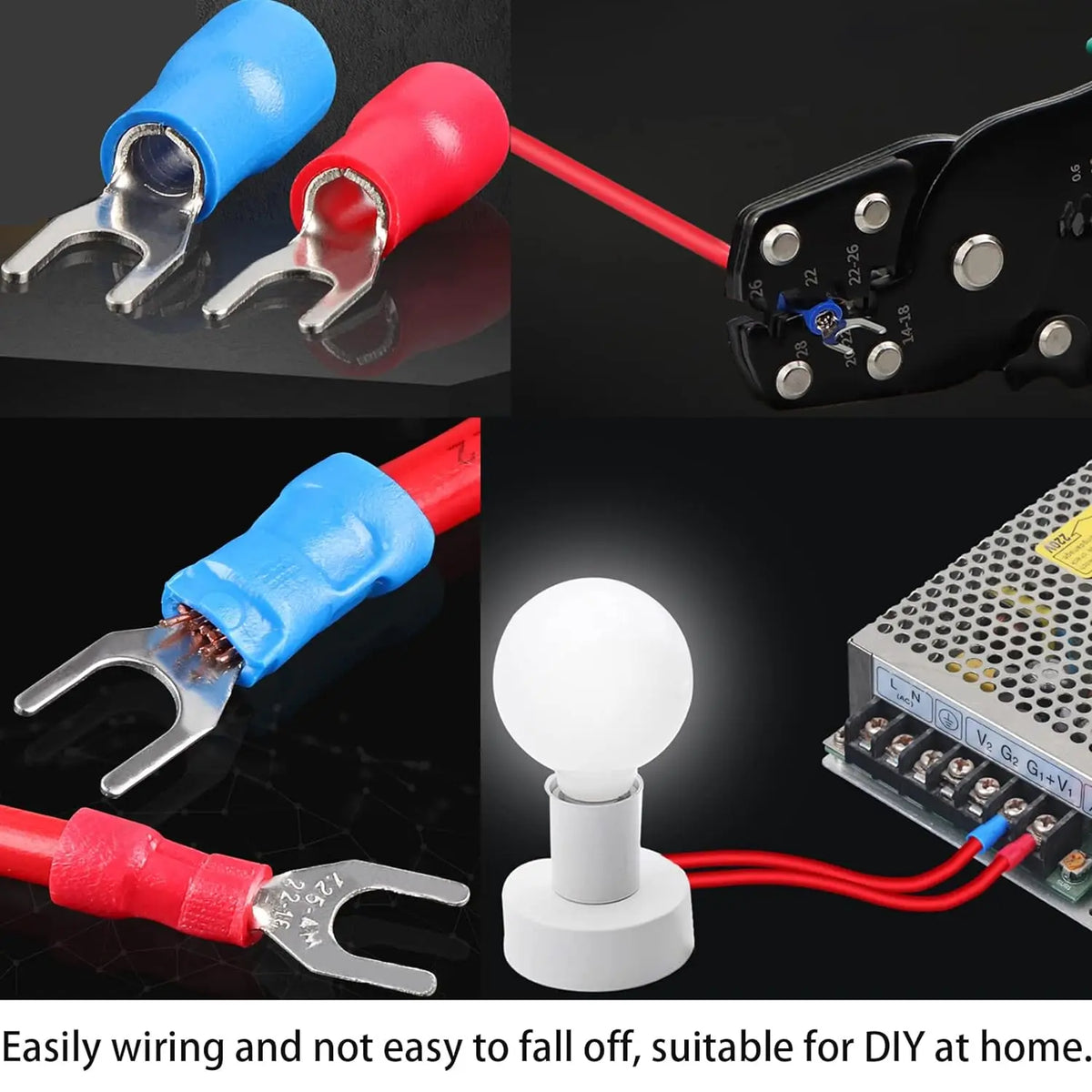 Automotive Insulated Crimp Terminals Kit, Male Female Spade Ring Fork Butt Lugs, Assorted Electrical Wire Connector Set for Car