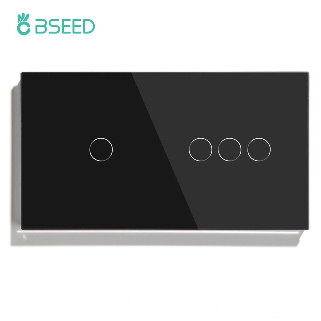 BSEED Touch Switches 1/2/3Gang 1Way Wall Light Switches Blue LED Backlight Glass Sensor Screen Home Switches Black EU Standard