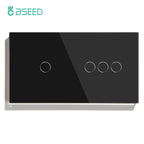 BSEED Touch Switches 1/2/3Gang 1Way Wall Light Switches Blue LED Backlight Glass Sensor Screen Home Switches Black EU Standard